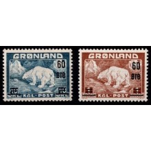 1956 - Grønland - AFA 37-38 - Frimærke - Isbjørn med provisorier - Sæt - Postfrisk.